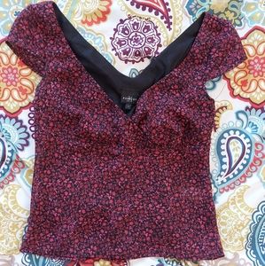 Red/pink floral print blouse